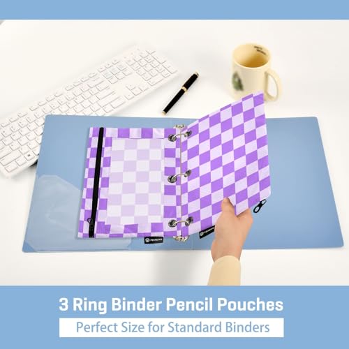 Image of Purple Grid Pencil Pouch for 3 Ring Binder with Zipper 2 Pack Binder Pouches Cosmetic Bag with Clear Window
