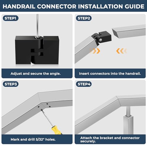 Image of 1 Pack Black Vertical Pivot Connector for Stainless Steel Handrail, Adjustable 180 Hand Rail Fitting for Top Railing, High Strength POM Block for Stair Horizontal Handrail