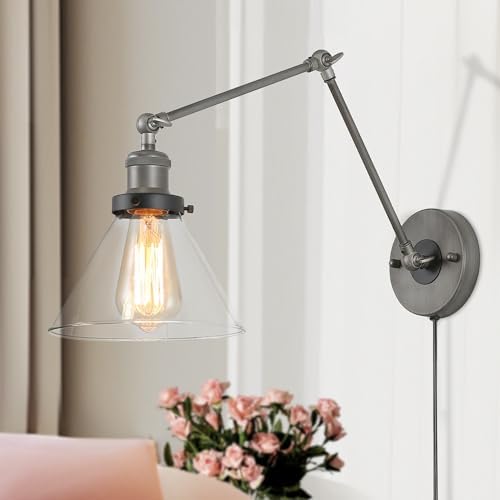 Yosoan Aplique De Pared Vintage De Latón Para Interiores Con Pantalla De Flores 1 Luz Moderna De Tocador Industrial Cableado Montado En La Pared Con Pantalla De Tulipan Transparente Para Sala De