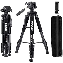 Tripode Zomei Q666 ZOMEi Trípode de 188 cm, trípode alto resistente, trípode profesional de viaje compatible con cámaras DSLR, teléfonos móviles, proyector, prismáticos, telescopios, telescopios (negro)