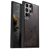 Carveit Cover Compatibile per Samsung S24 Ultra Custodia Naturale Legno [Unico Estetico Lnciso a laser] Robusto Antiurto TPU per Galaxy S24 Ultra 5G Case (Legno nero-Testa di cervo)