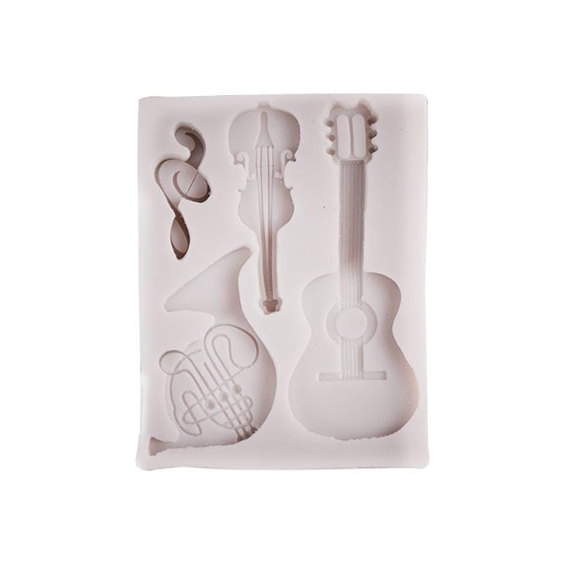 HUSAINI MART | 4 Cavity Musical Instrument Mould, Voilin, Guitar Fondant Silicon Chocolate Mould,Gum Paste,Jelly,Clay,Candy, Cake Cupcake Decoration Musical Theme - Pack of 1