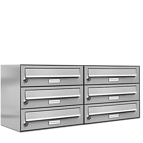 Preisvergleich Produktbild AL Briefkastensysteme 6er Briefkastenanlage Edelstahl, Premium Briefkasten DIN A4, 6 Fach Postkasten modern Aufputz