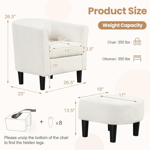 Sillón con terciopelo Teddy beige y otoman miniatura 3
