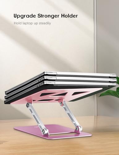 Image of Aoviho Adjustable Laptop Stand for Desk,Portable Laptop Stand Holder and Riser,Foldable Aluminum Notebook Computer Stands for MacBook Air Pro HP Lenovo Dell Samsung, 10-15.6 inch,Blush Rose Silver
