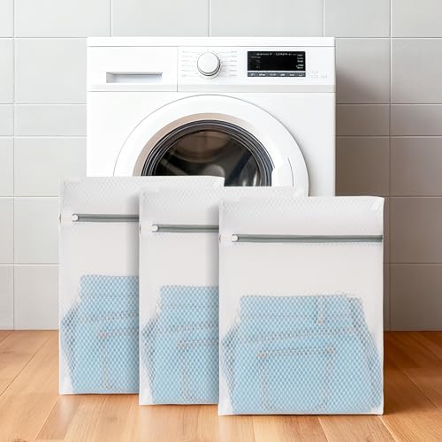 Nyzqry 3Pcs Durable Mesh Laundry Bags, Premium Lingerie Bags for Washing Delicates, Underwear, Bra, Shoe, Sock, Laundry Bag Mesh Wash Bags Used in College Dorm, Laundry Room (12 * 16 Inches)