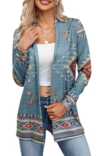 Womens Vintage Aztec Printed Western Casual Open Front Outwear Long Sleeve Shawl Collar Cardigan Sweater Coat