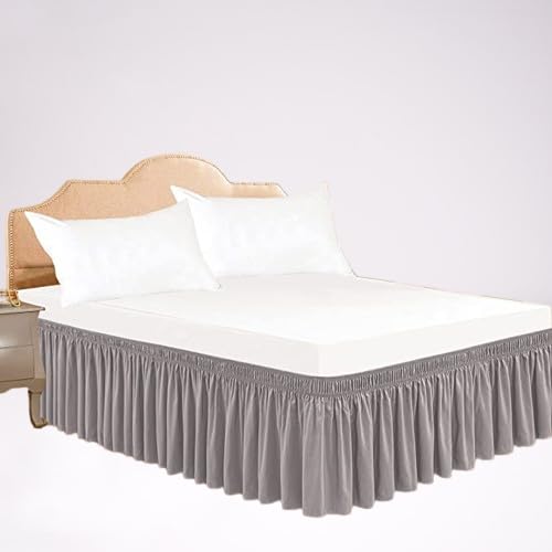 Wrap Around Ruffled Bed Skirt With Adjustable Elastic Belt 18 inch Drop Easy Fit Wrinkle Free Bedskirt Dust