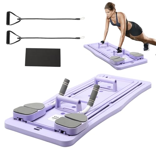 Tefola Tabla de pilates mejorada 4 en 1 con temporizador y anillo de tracción, tabla de fitness plegable y antideslizante para fitness, entrenamiento, en casa