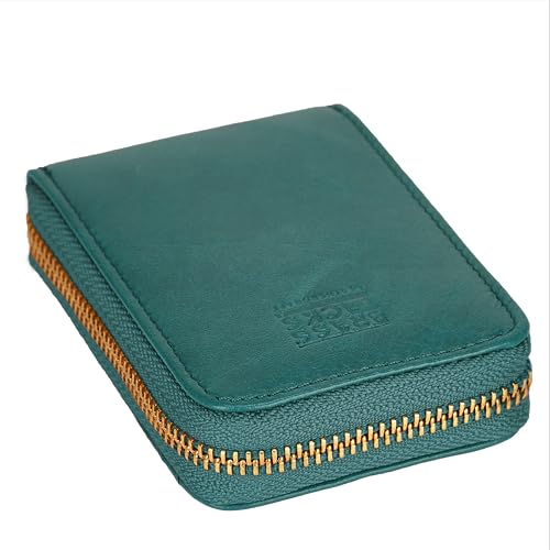Image of Vintage Full Top Grain Leather Wallet RFID Blocking Multi Card Case with Zipper Pocket Card Holder for Men Women Gift Box