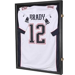 Jersey Wooden Frame Display Case -Shadow Box with 98% UV Protection Acrylic and Hanger for L or XL Baseball Basketball Football Hockey Sport Shirt and Uniform (Black, 1 Pack)
