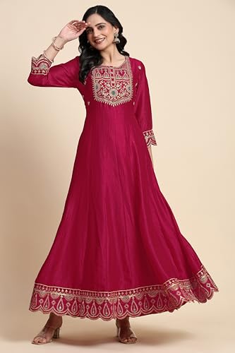 Image of TRENDMALLS Women's Art Silk Embroidery Salwar Suit Set A line Pleated Kurta Pant with Dupatta