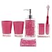 Generic 5-Piece Resin Bathroom Accessory Set with Soap Dish, Dispenser, Toothbrush Holder and Tumbler, Pink