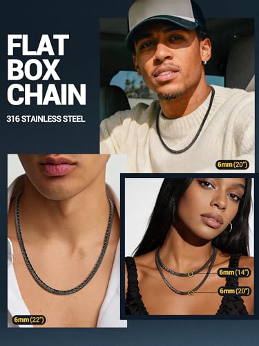 Image of PROSTEEL Stainless Steel Flat Box Link Chain Necklace for Men