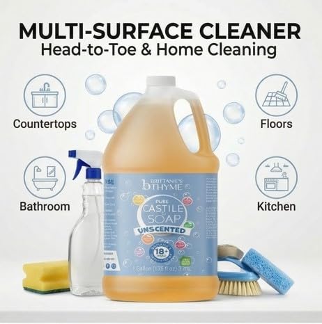 Brittanie's Pure Organic Castile Liquid Olive Oil Soap Refill, 1 Gallon Unscented | Face, Body Wash, All Purpose Cleaner, Dishes, Pets, Laundry | Vegan, Biodegradable, Made in USA - Image 6