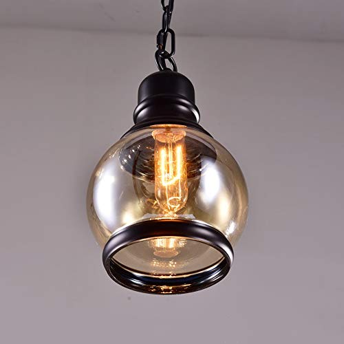 Luz de Colgante de Metal con Vidrio de 15cm Lámpara de Suspensión con Kit Rústico Ajustable