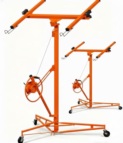 11 Ft Heavy Duty Drywall Lift Sheetrock Hoist 150LBS Capacity Rolling Drywall Panel Lifter Jack with 360 Adjustable Telescopic Arm & 3 Lockable Universal Wheels Portable Drywall Panel Lift