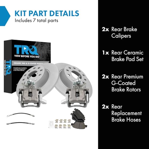 Image of TRQ Rear Brake Pad and Rotor Set Ceramic Coated Rotors Calipers Hoses Compatible with 2010 Volkswagen Jetta