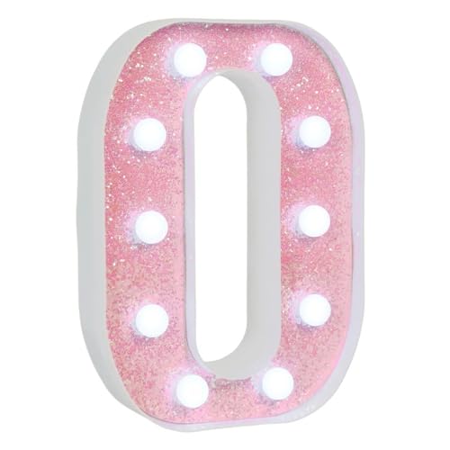 Image of Pink Glitter Marquee Light Up Letters, Battery Operated LED Letter Lights Signs for Pink Birthday Party Table Decorations, Wall Decor for Girls Bedroom, Initial Letter O with Cool White Lights