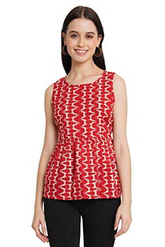 Image of COTLAND Fashions Jaipuri Cotton Sleeveless Printed Peplum Top for Women