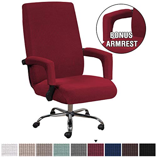 H.VERSAILTEX Burgundy Red Office Chair Covers with Arm Covers Featuring Jacquard Textured Twill