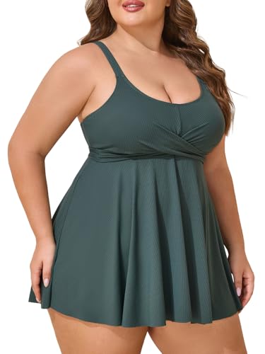 Summer Mae Plus Size Swimsuit for Women Ribbed Tankini Two Piece Swim Dress Tummy Control Bathing Suit with Shorts