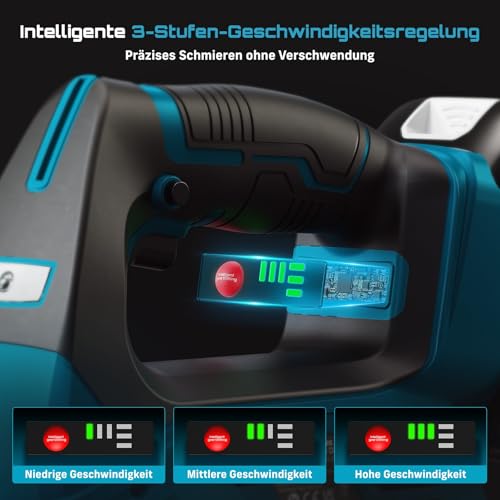 Seesii 12.000PSI Akku Fettpresse Kit: 3 Geschwindigkeiten, mit 2X 2.0AH Akkus (und kompatibel mit Makita 18V Akku), 3 Mundstück, 39,4\ langem Schlauch, 90-Grad-Adapter Ideal für schwere Maschinen