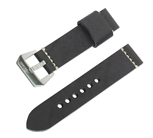SWISS REIMAGINED Real Leather OLC Replacement Watch Band Strap with Stainless Steel Buckle - Black, 24mm