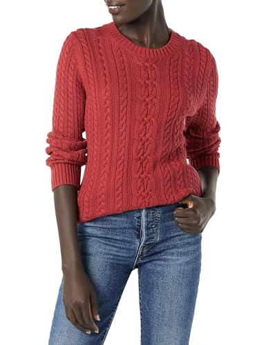 Amazon Essentials Suéter Fisherman de Manga Larga con Cuello Redondo para Mujer (Disponible en Tallas Grandes), Rojo Oscuro, Talla S