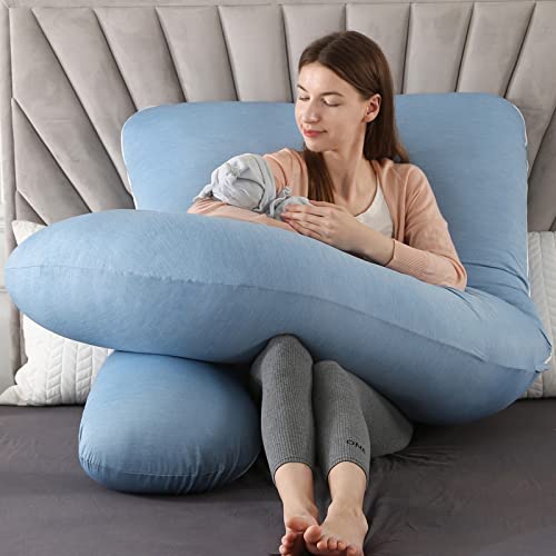 Image of Elover Cooling Pregnancy Pillows for Sleeping, U Shaped Full Body Pillow with Removable Cover, Pregnant Women Must Haves,Maternity Essential,Blue