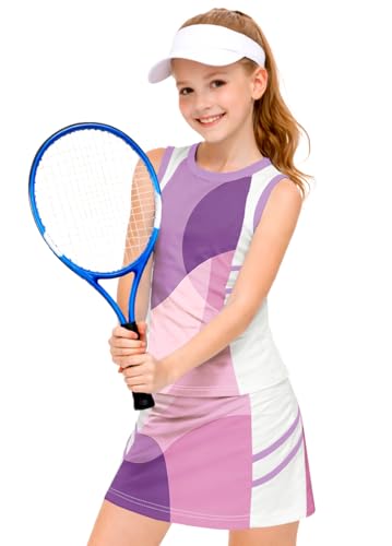 Image of AOBUTE Girls Tennis Golf Outfit Tank Top and Skirt with Shorts Set 4-12 Years