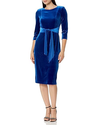 Image of Adrianna Papell Women's Velvet Tie Front Dress, Deep Ocean, 20