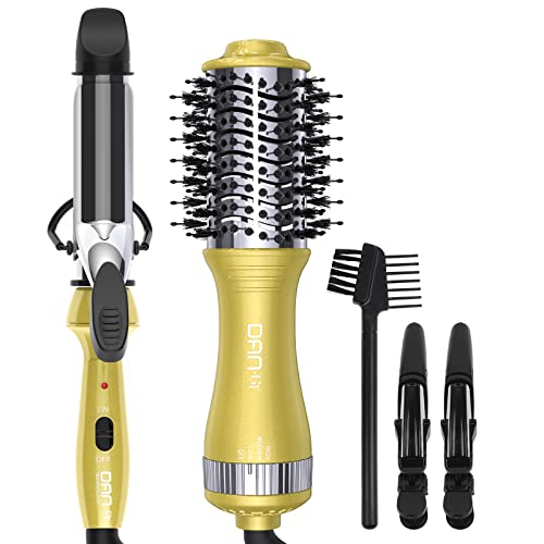 Travel Size Blow Dryer Brush & Mini Curling Wand Set - 125V Hot Air Brush With 3 Temperature Settings - Travel 1 Inch Curling Iron Set For Drying, Styling, Curling, And Volumizing #TOP25