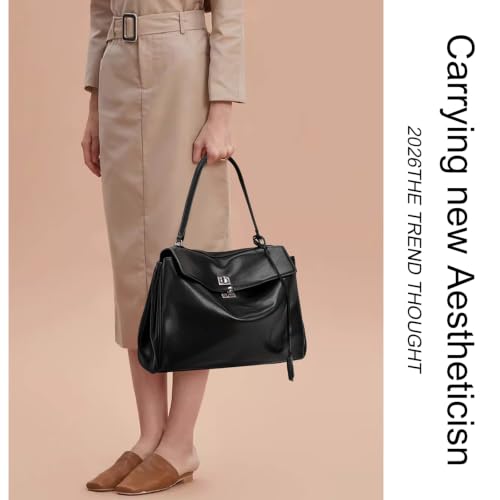 Image of Genuine Leather Tote for Women, Soft Leather Shoulder Bag Large Top Handle Satchel Purse for Ladies Travel Work