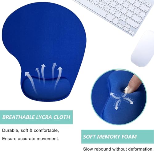 Image of Mouse Pad with Gel Wrist Rest Support, Ergonomic Mouse Cushion with Non Slip Rubber Base Mouse Pad for Laptop, Computer, Gaming, Office (Blue, Oval)