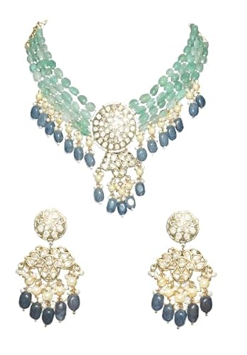 AURAA TRENDS 22KT Gold plated Kundan Classic Green Necklace Set for women and Girls AT-1008668