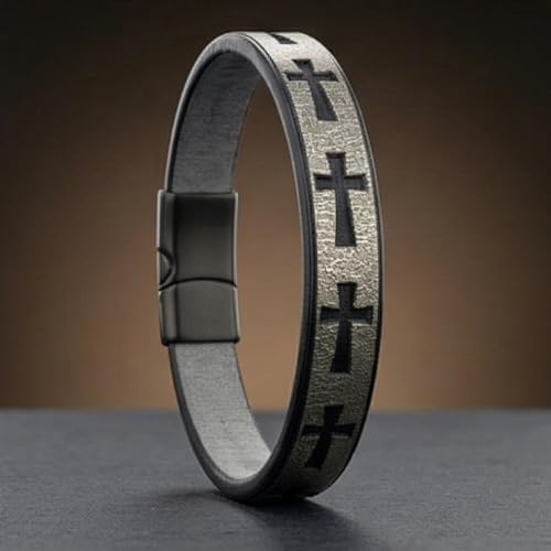 Image of THE MEN THING Leather Bracelet for Men - American Style Genuine Leather Multi-Layer Braided Bracelet with 100% Stainless Steel Magnetic Buckle for Men & Boys (8 inch)