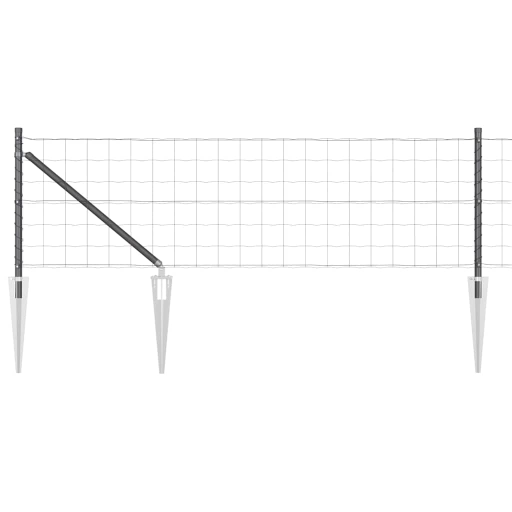 Garden Fence Panel with Post Steel 0.8 x 10 m Grey Outdoor Boundary for Terrace Pet Enclosure Customizable Set
