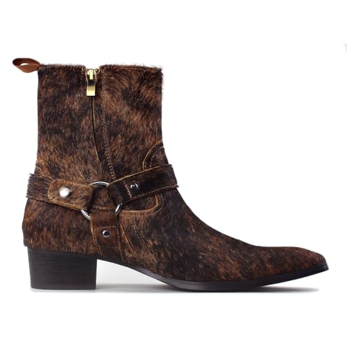 Dress Boot for Men Casual Chelsea Fashion Stylish Pony hair Ankle Leather High Heels Boots CD-JY021-B-R4