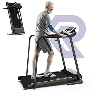 Walking Treadmill for Seniors with Handrails – Recovery Fitness Exercise Machine for 300lbs Capacity, Foldable Treadmills for Home with Heart Rate Monitoring, Holder for Phone & Cup