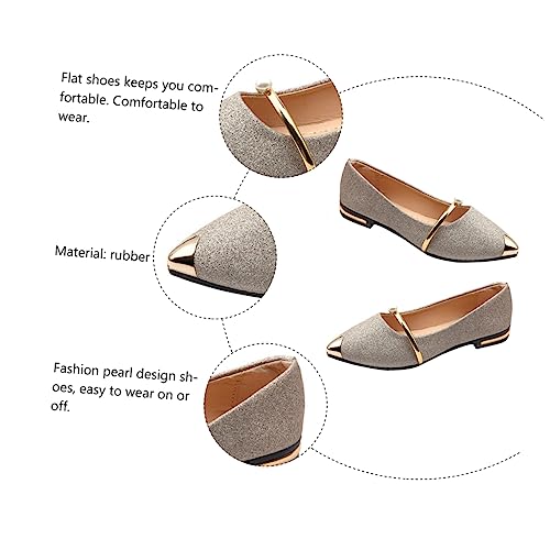 Zapatos planos de mujer en dorado con perlas elegantes para bodas 3