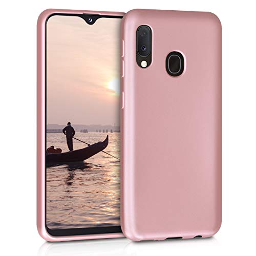 kwmobile Custodia Compatibile con Samsung Galaxy A20e Cover - Back Case Morbida - Protezione in Silicone TPU Effetto Metallizzato oro rosa metallizzato