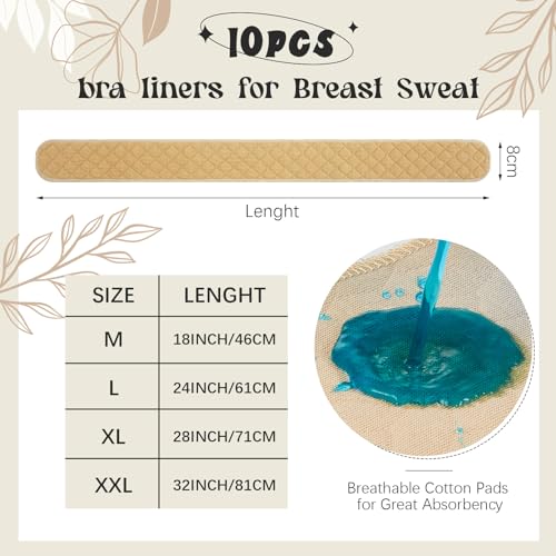 Image of Toulite 10 Pcs Reusable Bra Liners for Sweat, 3 Layer Bra Sweat Pads, Soft Cotton Outer Layer with Polyester Fiber Core