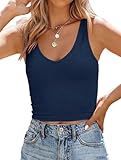 BONITEE Women's V Neck Sleeveless Ribbed Y2k Basic Cute Cami Base Layer Trendy Summer Clothe Navy Blue Small