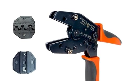 GIZWIZ Quick Change Ratchet Crimping Tool 2 Interchangeable Die Sets For Non-insulated Ring Terminals & Open Barrel Terminals G-HQ2CN