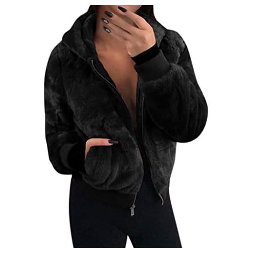 Manteau Femme Grand Taille Fourrure avec Capuche Hiver Chaud Elegant Manche Longues Mode Pas Cher Veste Fille Fausse Fourrure Hoodies Sweat