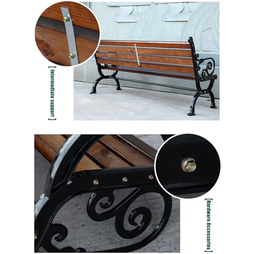 Banc de Jardin Extérieur Bois et Fonte Chaise de Parc Solide avec Accoudoirs