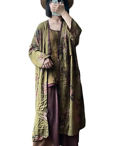 NFYM Women Lightweight Kimono Jacket Cotton Yarn Printed Tie Up Vintage Loose Cardigan Open Front Trench Coat Outerwear4