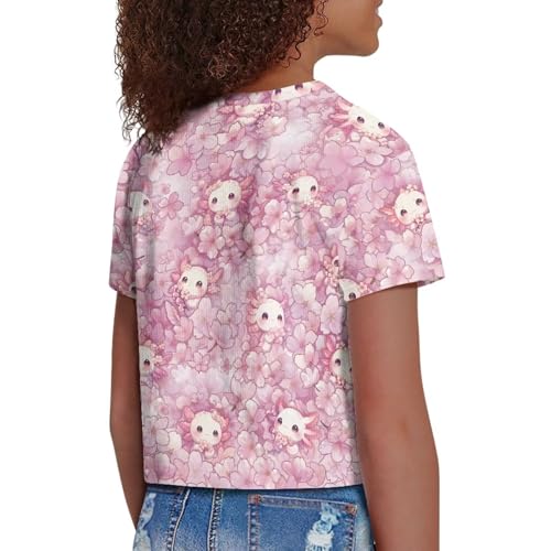 Image of Girls Crop Tees Crew Neck Casual Short Sleeve T Shirts Kids Loose Soft Comfortable Tees Blouses Shirt for Little Girl