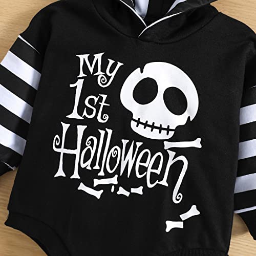 Ritatte Infant Baby Boy Girl Halloween Hooded Romper Skeleton Ghost Long Sleeve Sweatshirt Onesie Bodysuit Fall Clothes(Black,3-6Months(60) #TOP3